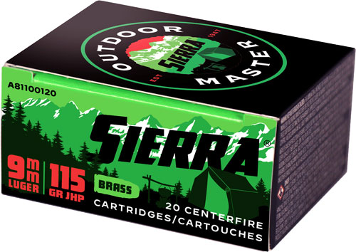 sierra bullets - Outdoor Master - 9mm Luger - AMMO 9MM LUGER 115 GR JHP 20/BX for sale