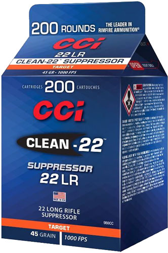 CCI SUPPRESSOR CLEAN 22LR 45GR LEAD-RN 1000FPS 200RD 10BX/CS - for sale