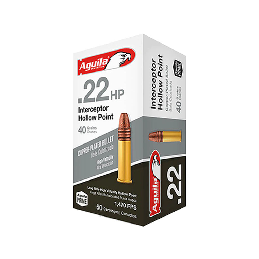 Aguila - Interceptor - .22LR - AMMO 22 LR INTERCEPTOR HP 40GR 50RD/BX for sale