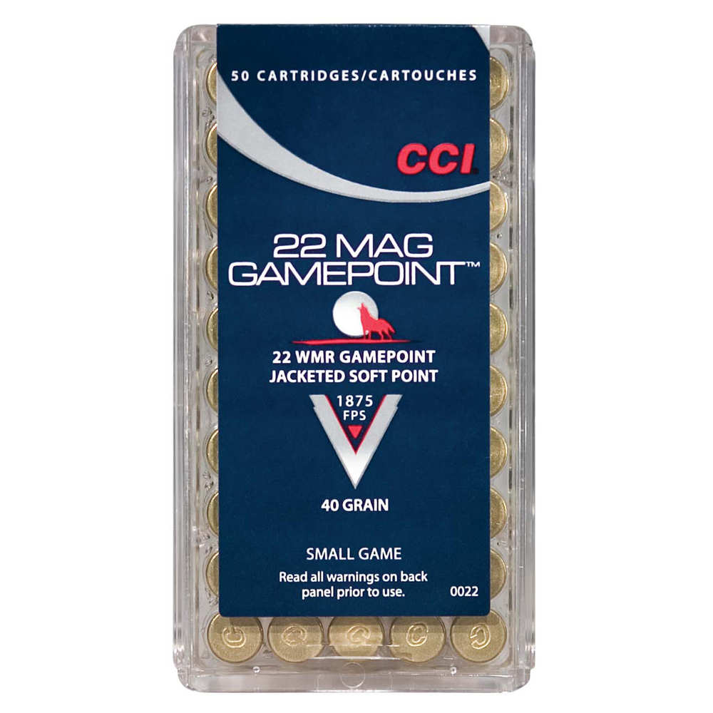 CCI 22WMR 40GR GAMEPOINT JSP 1875FPS 50RD 40BX/CS - for sale