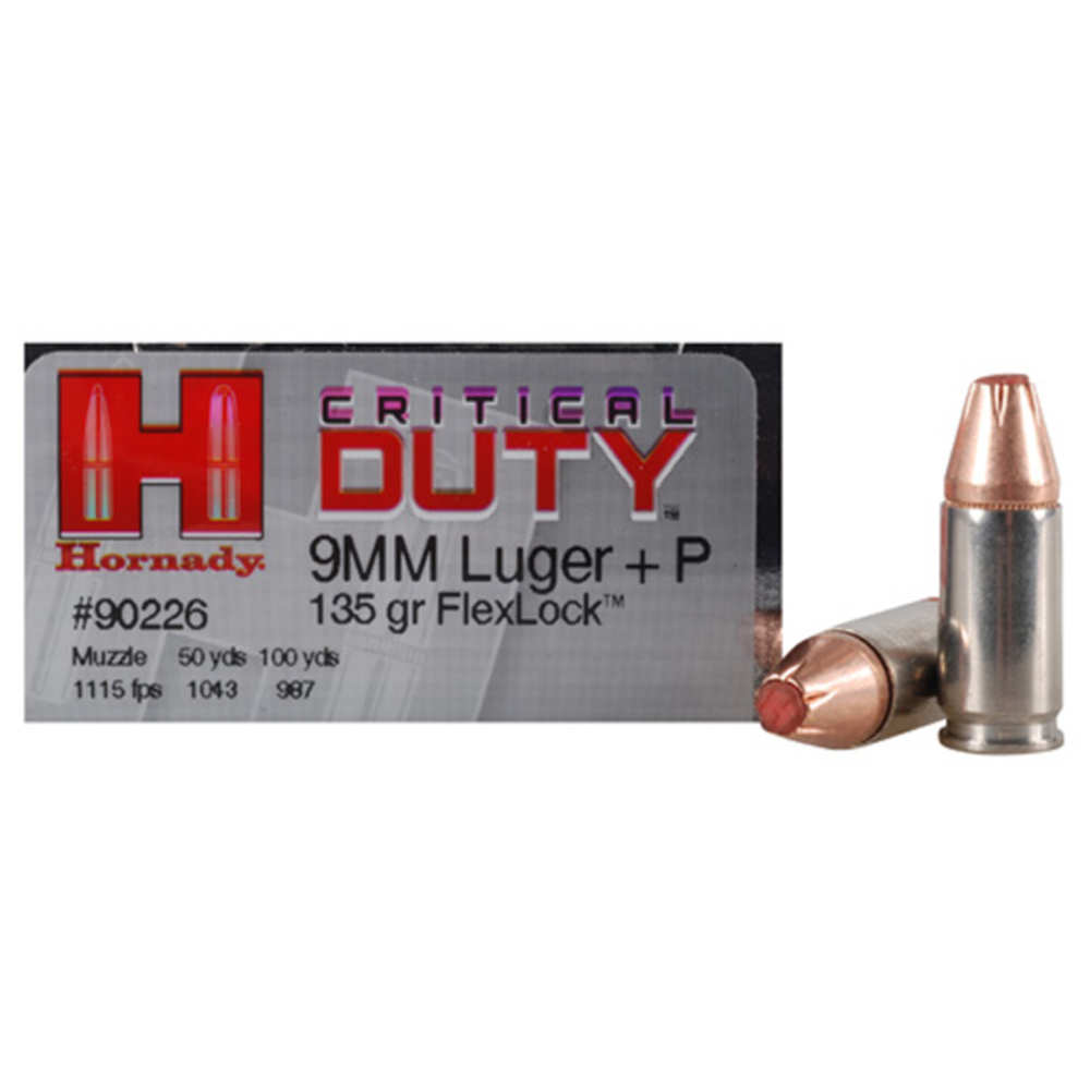 Hornady - Critical Duty - 9mm Luger - AMMO CRIT 9MM +P 135GR FXLK 25/BX for sale