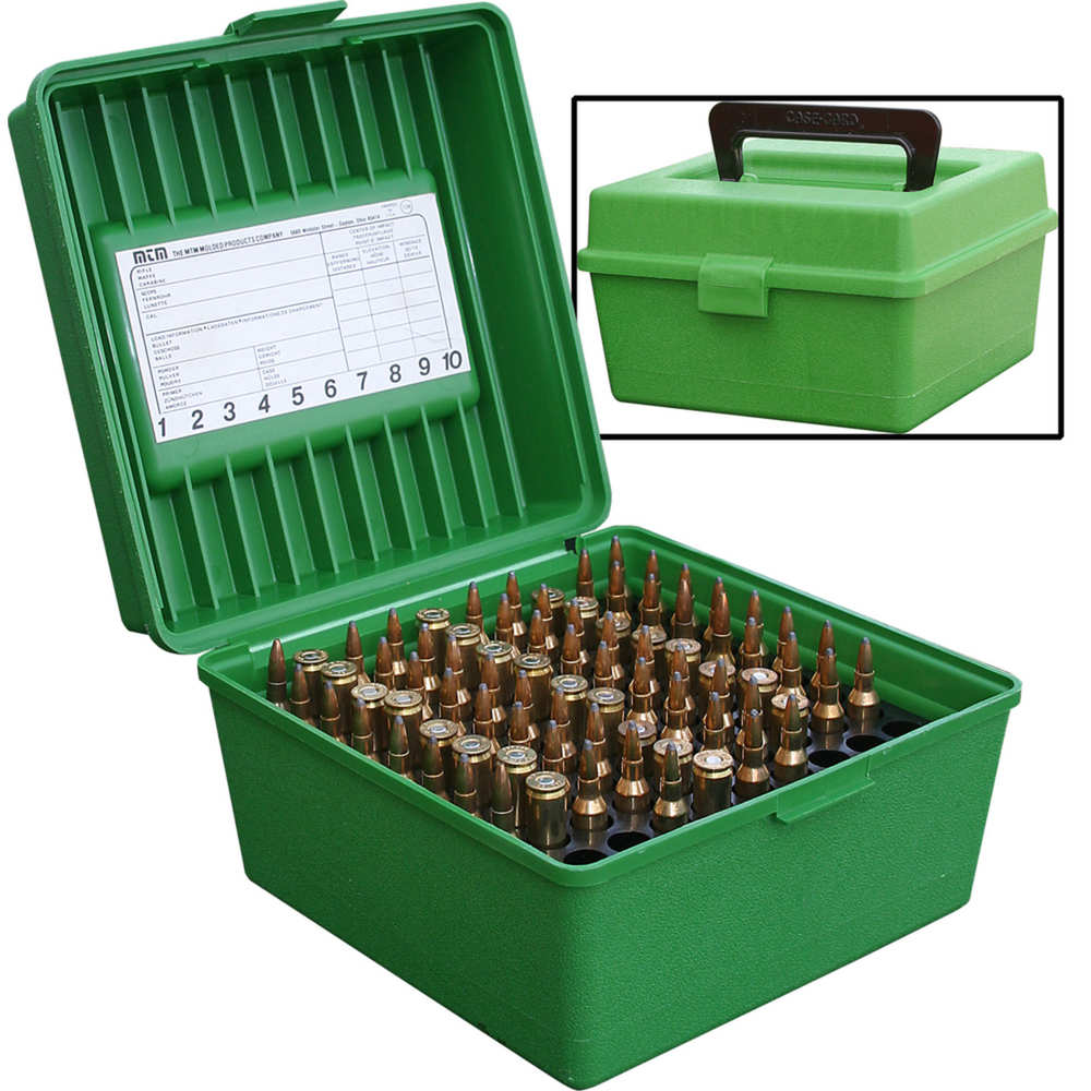 mtm case-gard - Deluxe Ammo Box - DLX RIFLE AMMO CASE 100RD - GREEN for sale