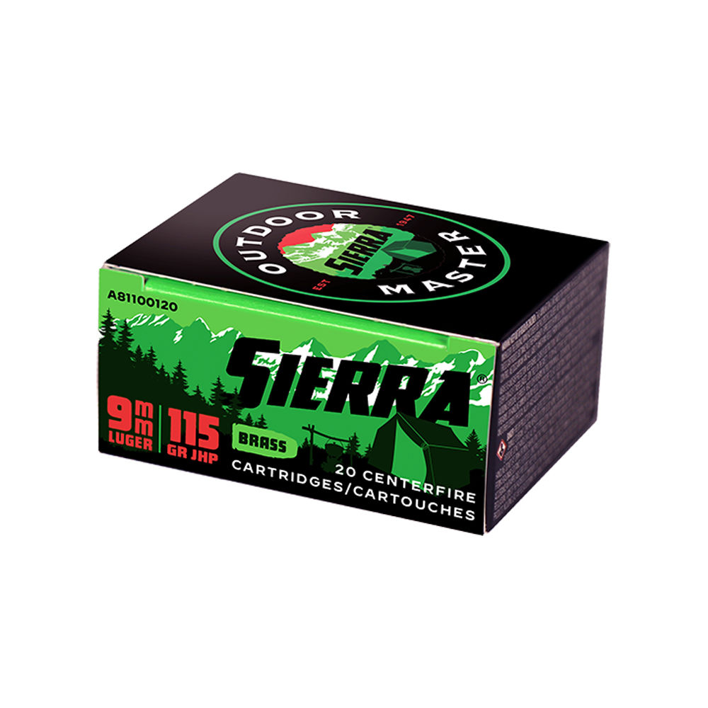 sierra bullets - Outdoor Master - 9mm Luger - AMMO 9MM LUGER 115 GR JHP 20/BX for sale