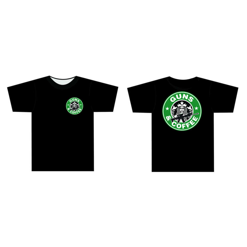 tuff products - 3001BKMD - GUNS AND COFFEE T-SHIRT BLK - MD for sale